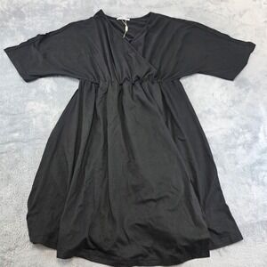 EKOUAER Women Black V Neck Dolman Sleeve Elastic Waist Mini Dress Size S
